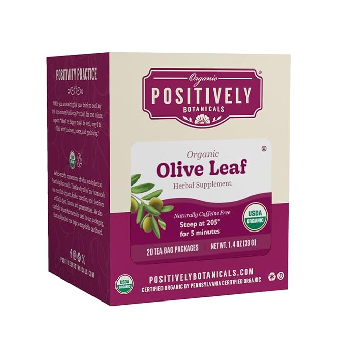 Organic Positively Botanicals Company, Olive Leaf Herbal Tea Bags, 20 Count