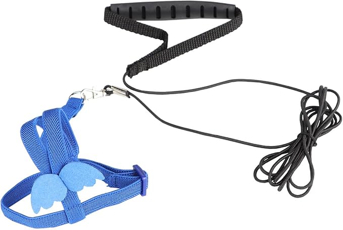 Parrot Harness and Leash Set - Elastic Rope with Blue Adjustable Harness Cute Wing, Suitable for Medium Size Bird Like Small Red-Breasted Parakeet, Caique, Mini Macaw