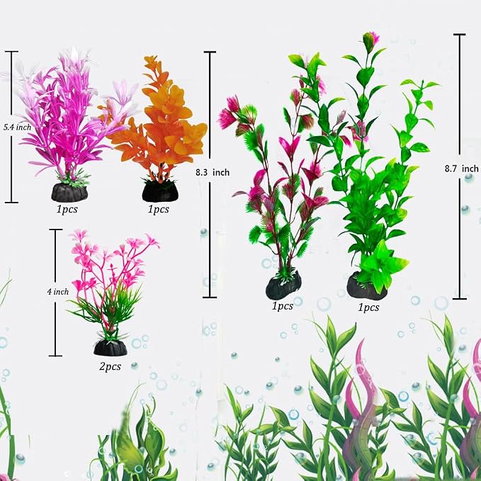11 PCS Premium Fish Tank Accessories or Fish Tank Decorations,a Variety of Sizes and Styles of Aquarium Plants,Colorful Plastic Plants