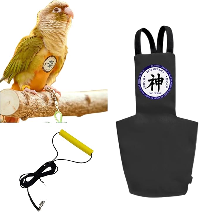 MANON ROSA Bird Diapers Leash Set Washable Reusable Handmade Flight Suit Waterproof Inner Layer - Protective Parrot Nappy Clothes Parakeets Macaws Budgies Canaries (Red7,Ring-Necked Parakeet)