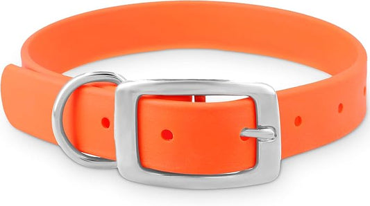 Regal Dog Products Small Orange Dog Collar with Heavy Duty Double Buckle & D Ring | Vinyl Coated, Custom Fit, Adjustable Biothane Dog Collar | Chew Resistant Waterproof Collar for Dogs