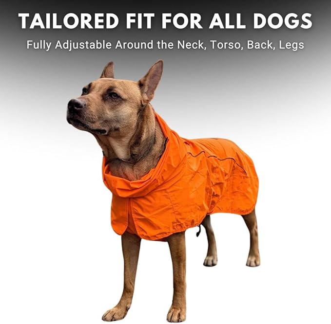 Spark Paws Dog Raincoat, Waterproof Windproof Rain Jacket, for Small Medium Large Extra Large Dogs, Reflective Breathable Full-Body Coverage Dry Suit - Orange - 4XL