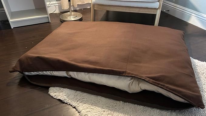 Natural Cotton Canvas Dog Bed – Raw Cotton Filled Pet Cushion Insert, Breathable Eco-Friendly Dog Mattress, Durable Washable Cover with Zipper (Dark Brown, Small 36"x22"x3")