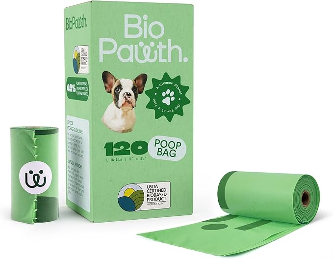 Dog Poop Bags, USDA Certified Biobased Product (42%), Extra Thick & Leak-Proof, Unscented Pet Waste Bags for Dogs & Cats, 120 Count