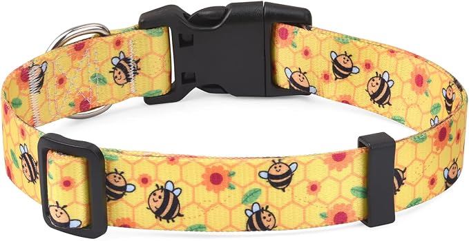 Mihqy Dog Collar with Bohemia Floral Tribal Geometric Patterns - Soft Ethnic Style Collar Adjustable for Small Medium Large Dogs(Bee,XS)