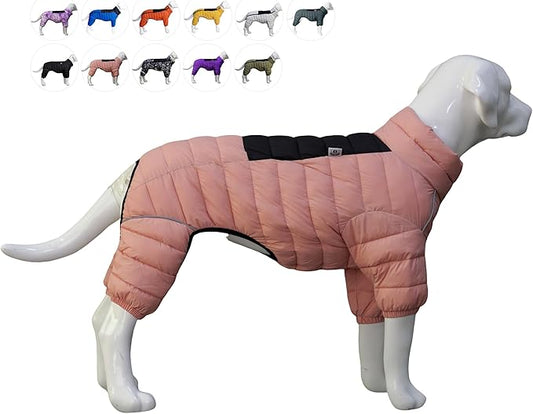 Warm Dog Coat, 4 Legs Covered Waterproof Windproof Reflective Vest, Zippered Adjustable Outdoor Snow Jacket for Small Medium Large Dogs, Lotus Pink XXXL