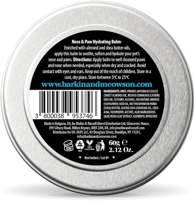 Barkin & Meowson Hydrating Balm for Nose & Paw 60g / 2.12oz - 98% Natural Ingredient Balm for Dry Noses & Pads, for Dogs and Cats
