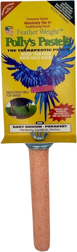 Polly's Pastels Nail Trimming & Beak Conditioning Safety Perch for Cockatiels, Cockatoos, Macaws, Parakeets, Budgies, Parrots and All Other Birds (Coral, Baby Medium-3/4 Dia. x 5" Long)