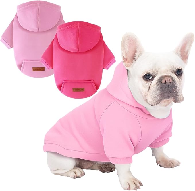 2 Pack Dog Hoodie Warm Hood Dog Sweater Cold Weather Small Dogs Sweatshirt Comfort Pet Clothes for Small Medium Dogs with Pockets (Rose+Pink, XL (Back: 16.5",Chest: 21.6", 12.8-17lbs))