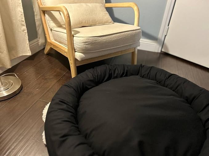 Organic Cotton Canvas Dog Bed: Removable Cover, Natural Fill - Made in USA (Black, Small 24" x 7" inches)