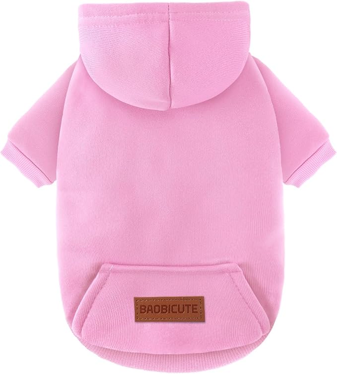 2 Pack Dog Hoodie Warm Hood Dog Sweater Cold Weather Small Dogs Sweatshirt Comfort Pet Clothes for Small Medium Dogs with Pockets (Pink, L (Back: 13.78",Chest: 18.9", 8.8-12.8lbs))