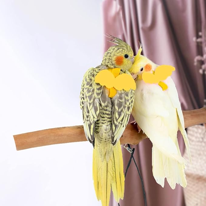 Birds Harness Leash Outdoor Flying Escape-Proof Adjustable Training Design Anti-Bite Bird Rope with Cute Wing for Parrots Scarlet Keck Mini Macaw Love Birds (Yellow)
