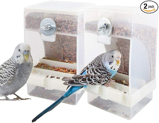 PINVNBY 2 PCS No Mess Bird Feeder, Automatic Bird Feeder for Cage, Seed Food Container Cage Accessories for Parrot Budgerigar Canary Cockatiel Finch Parakeet Green Cheek Conures Parrotlets Lovebirds