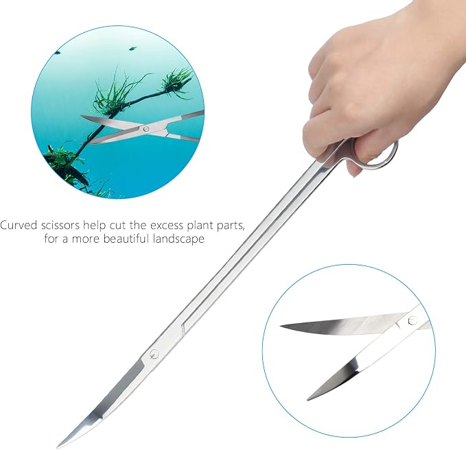 15" Aquarium Aquascape Tools Kit 4P Stainless Steel Aquascaping Set | 4in1 Extra Long Full Metal Design, Scissors, 2P Tweezers And Sand Spatula, For Trimming Plants, Arranging Sand And Aquascape