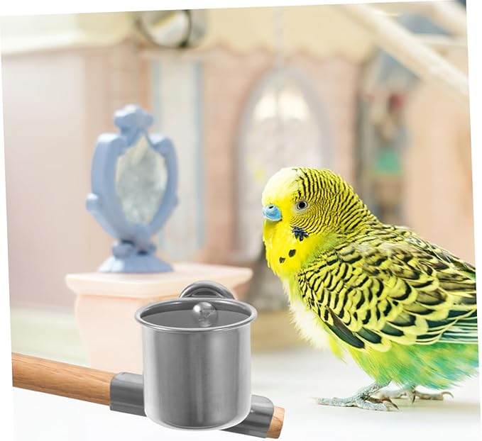 LIOOBO Stainless Steel Bird Feeder Cups for Small Birds Food and Water Bowls with Clamp for Parakeets Cockatiels and Other Cage Birds Durable Bird Feeding Dish for Parrot Cage