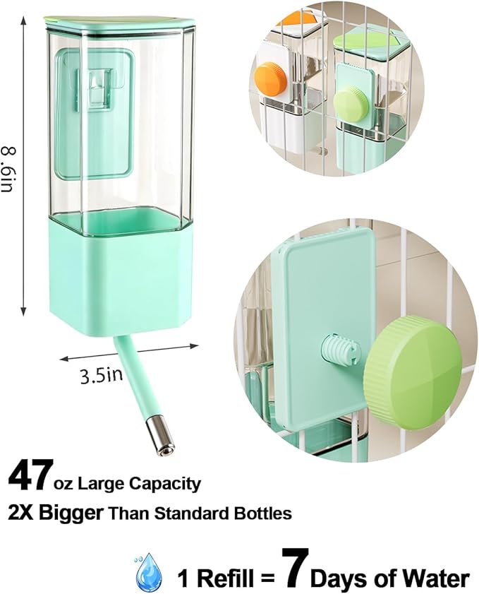 47OZ Large Capacity No-Drip Water Bottle for Small Animals, Hanging Pet Water Dispenser for Cage Crate, Leakproof Feeder for Guinea Pig, Cat, Rabbit, Ferret, Dog,Chinchilla