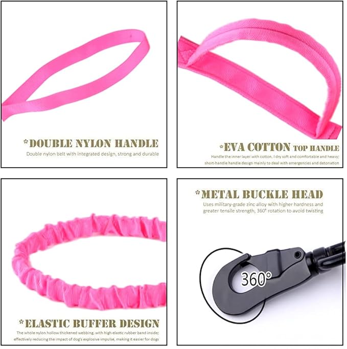 Xqpetlihai Tactical Dog Collar and Leash Set Adjustable Military Nylon Dog Collar with Control Handle and Heavy Duty Metal Buckle for Large Dogs（Pink XL