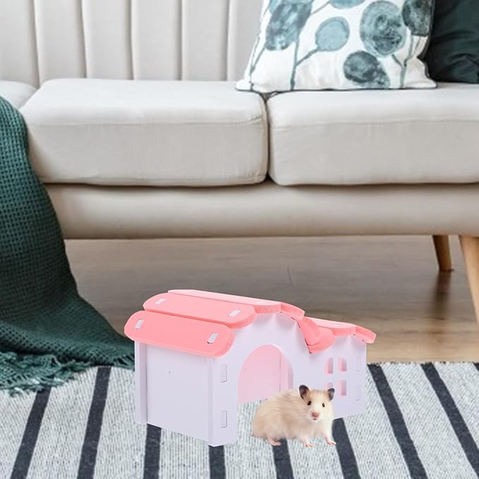 POPETPOP Hamster Nest Wooden Hideout Small Animal House 5.51 Inch Cozy Habitat for Hamsters Gerbils Chinchillas and Rabbits