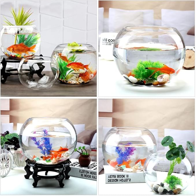 GANAZONO 7.08 Inch Small Glass Fish Bowl Round Fish Tank Desktop Aquarium Clear Glass Goldfish Bowl Hydroponic Planter for Home Office Garden Decor