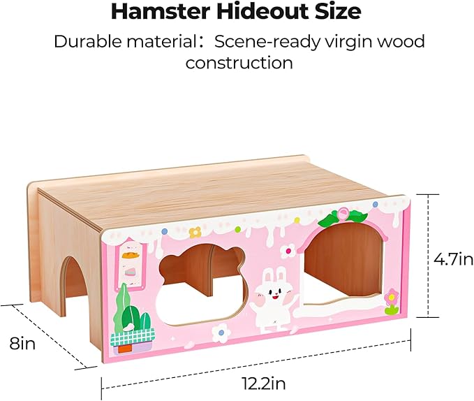 mini&moe Hamster Houses and Hideouts – Wooden Multi-Room Hamster Hideout Small Animal Habitat Decor Shelter with Platform for Dwarf Gerbils Chinchilla Rat Mouse