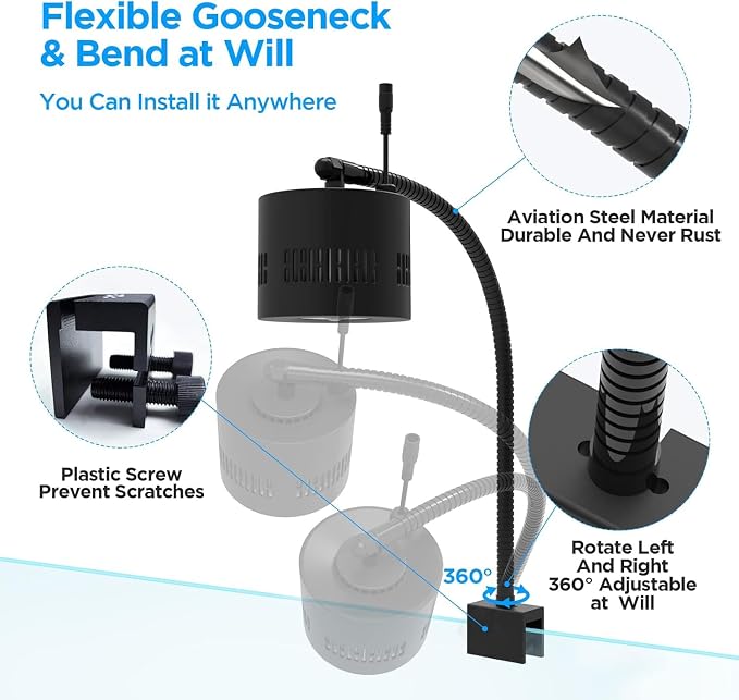 Lominie 80W LED Aquarium Light with Dimmer Remote, Full Spectrum Planted Tank Light for Freshwater Aquarium, Clip-On Fish Tank Lamp with 360° Gooseneck for 10-20 Gallon Refugium Cube