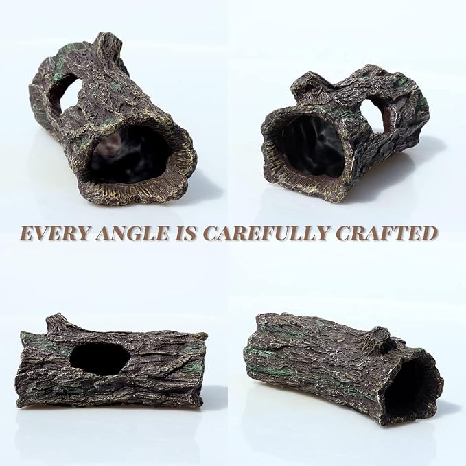 fazhongfa Reptile Hide Tree Trunk Lizard Snake Gecko Axolotl Spider Turtles Bearded Dragon Tank Accessories Large Hollow Log for Aquarium or Fish Tank Resin Wood Decorations Ornament