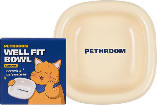 PETHROOM Well Fit Dog Bowl – Durable Ceramic Cat & Dog Food and Water Bowl, Non-Slip Silicone Base, Easy to Clean, 6.2 × 6.2 × 2.0 in, Cream