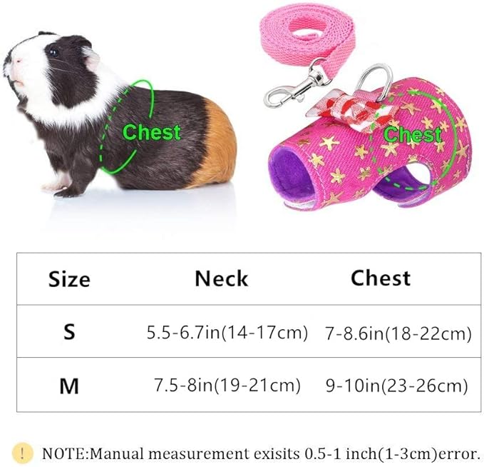 Hypeety Small Animal Harness Vest and Leash Set Soft Mesh Harness Outdoor Leash Traction Rope for Small Pet Hamster Rabbit Guinea Pig Ferret Kitten (M, Pink Star)