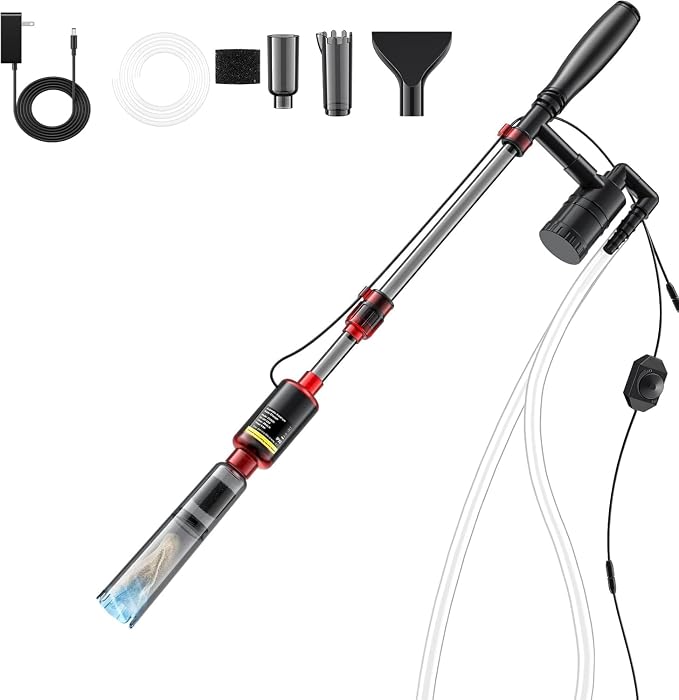 Fish Tank Cleaner, Aquarium Gravel Cleaner, 530GPH/32W Electric Fish Tank Cleaning Tools, Adjustable Water Flow Fish Tank Gravel Cleaner Vacuum, Aquarium Cleaner Kit for Water Chang, Wash Sand (Red)