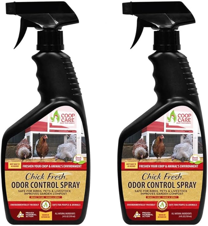 Chick Fresh - Odor Control Spray for Backyard Chickens. Eliminate Chicken Coop, Brooder, Nest Boxes, Hen Houses, Rabbit Hutches Odor & More! 24 oz Spray Bottle (2 Pack)