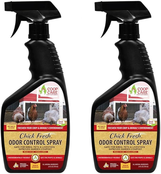 Chick Fresh - Odor Control Spray for Backyard Chickens. Eliminate Chicken Coop, Brooder, Nest Boxes, Hen Houses, Rabbit Hutches Odor & More! 24 oz Spray Bottle (2 Pack)