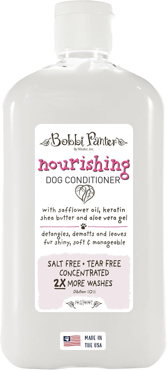 Bobbi Panter Nourishing Dog Conditioner Safflower Oil, Keratin, Shea Butter & Aloe Vera – Detangling Natural Formula for Soft, Smooth & Manageable Coat, 10:1 Concentrate, Made in USA, 14 oz