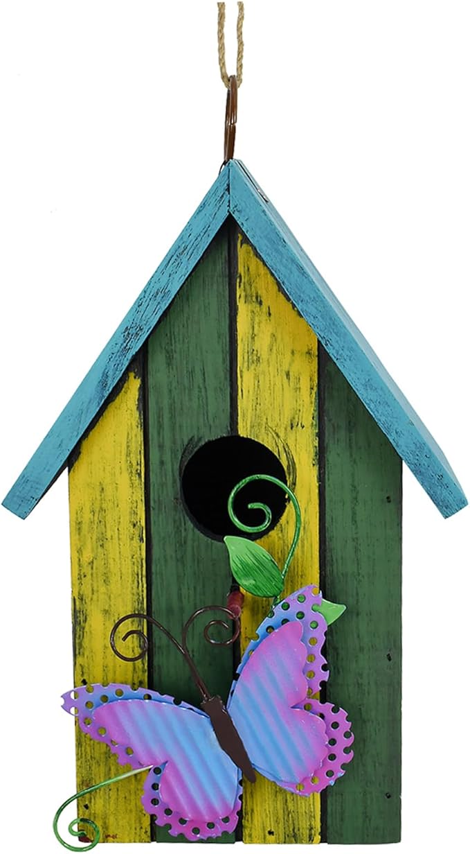 Morning View Bird Houses for Outside Decorative Nest Box Wooden Birdhouse Hanging Spring for Yard Garden Patio Outdoor Small Birds Bluebird Finch Cardinals Wren 9.35 Inch Tall (Green)