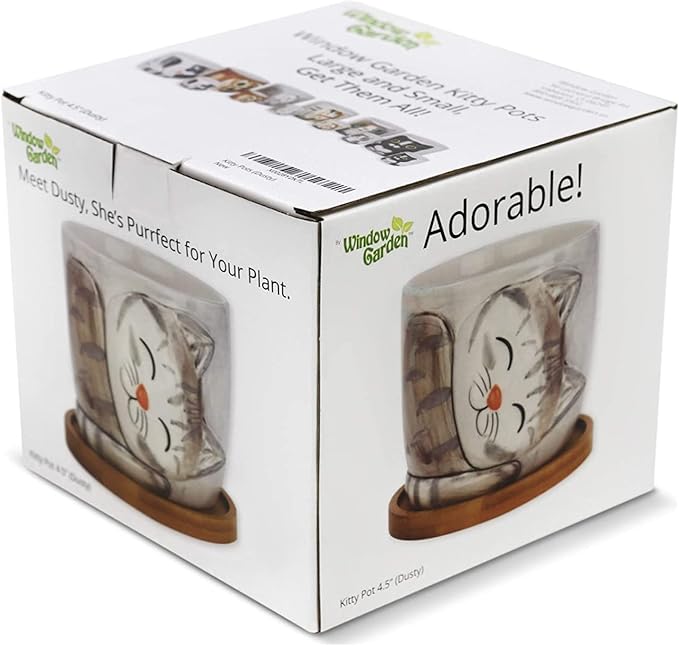 Window Garden Animal - Large Kitty Pot (Barney) Purrfect for Indoor Live House Plants, Succulents, Flowers and Herbs, Super for Cat Lovers, Cat