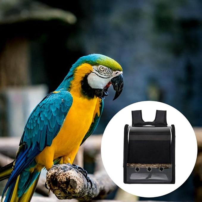 Bird Bag Backpack Cage Pet Parrot Visible Window Approved Shoulder Strap Large Space Portable Carry Bag for Conures Hiking Black