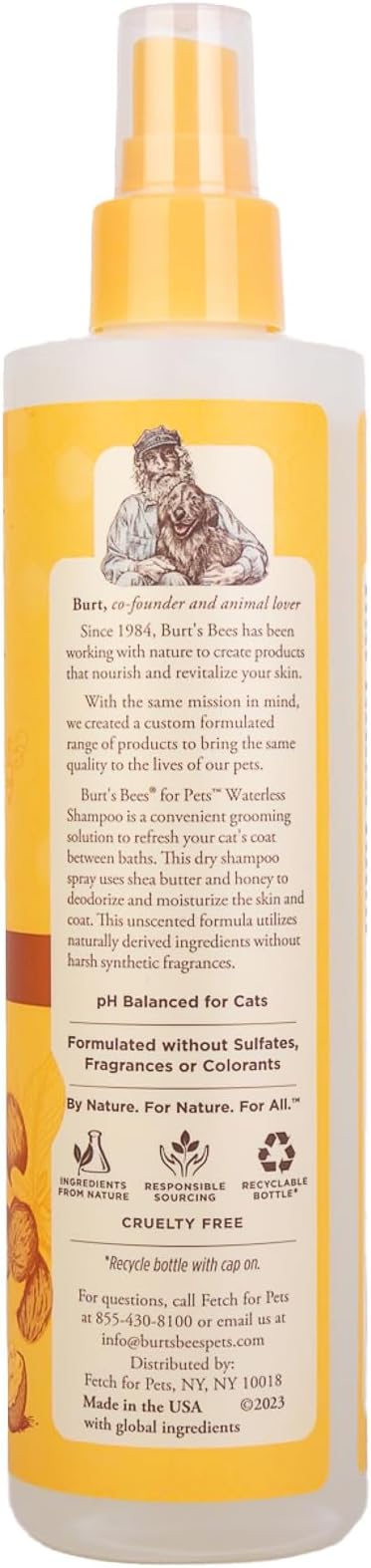Burt's Bees for Pets Waterless Cat Shampoo Spray, No-Rinse Cat Dry Shampoo with Shea Butter & Honey for Gentle Cleaning Between Baths, pH Balanced, No Harsh Detergents, 10 Fl Oz - 6 Pack