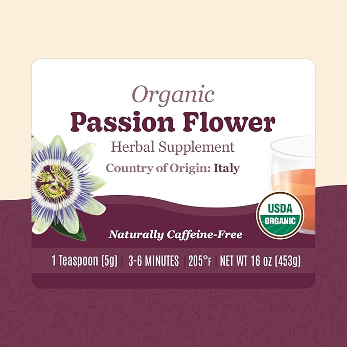 Organic Positively Botanicals Company, Passion Flower, Herbal Tea Loose Leaf Botanical, 16 Ounce