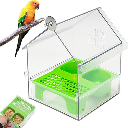 Pull-Out External Parrot Feeder,2025 New Multi-Function Hanging Mess-Free Bird Feeder,with Two Food Troughs, Pull-Out Design,Easy to Fill/Clean,Long-Lasting Outdoor Use for Finch and Hummingbird