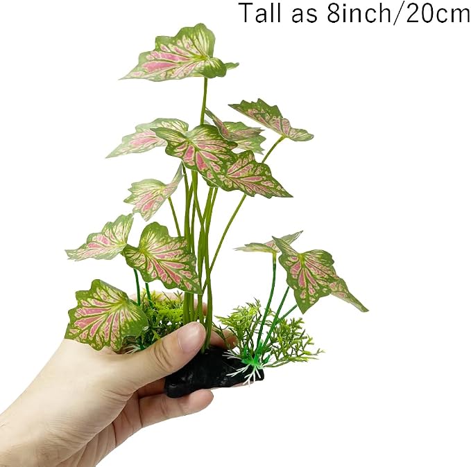 Aquarium Plant Fish Tank Decoration Small Plastic Artificial Plant Goldfish Fish Hide (Rainforest Leafs-Pink-Large-Set) (Rainforest Leafs-Pink-Large-Set)