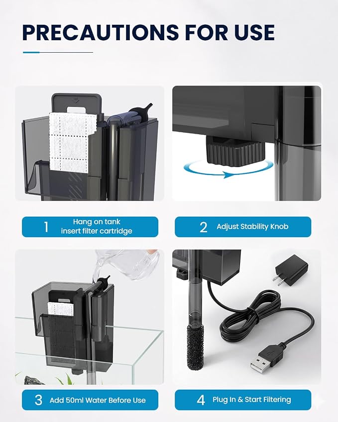 Small Fish Tank Filter | Hang on Back Filter up to 5 Gallon Nano Aquarium Adjustable Flow for Betta Shrimp Tank