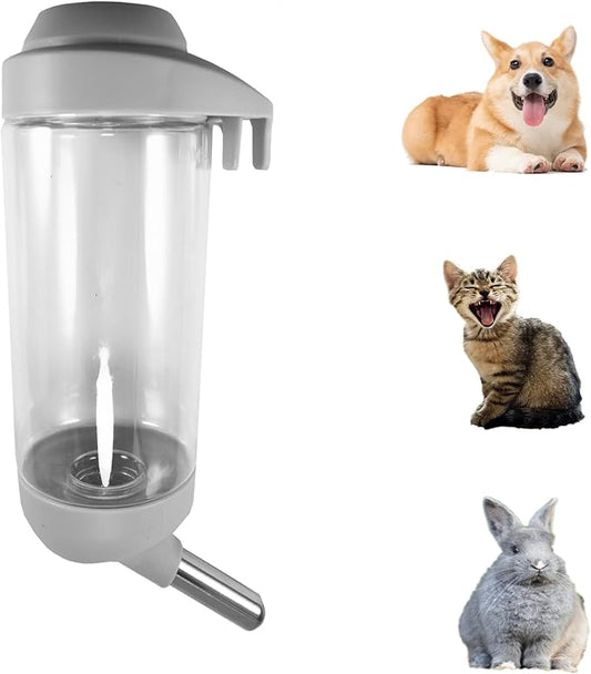 Dog Crate Water Bottle - 17 oz No Drip Kennel Pet Water Dispenser, Easy-to-Use Cage Water Bottle for Dogs, Cats, Small Animals, 500ML, Grey