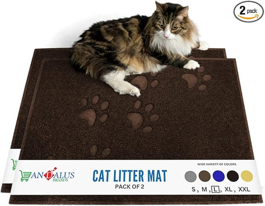 Andalus Large Cat Litter Mat, Pack of 2 - Waterproof, Non-Slip & Easy to Clean Cat Litter Box Mat for Extra Efficient Pet Litter-Trapping, Brown (30” X 18”)