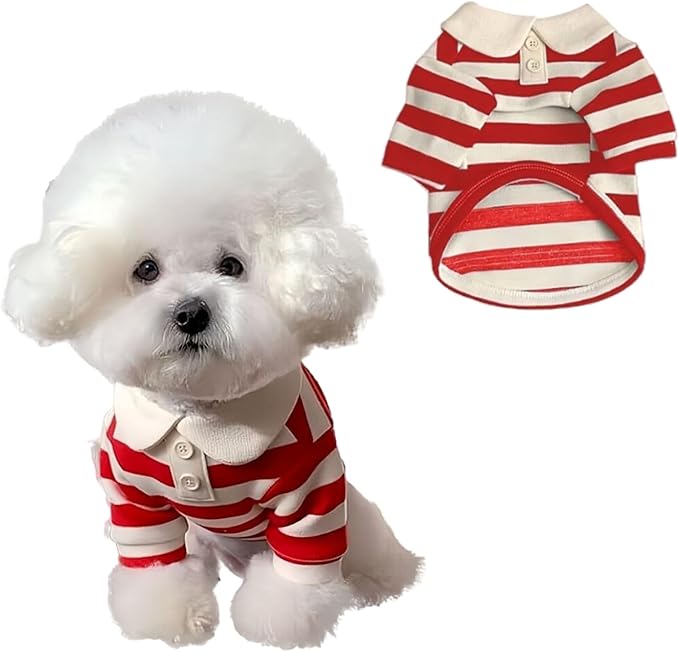 MANON ROSA Dog Clothes, Designer Boy Polo Shirt for Small Medium Dogs, Soft Puppy Outfit, Breathable Male Yorkie Chihuahua Shih Tzu Poodle Kitten Cat T-Shirt, Birthday Gifts - Red, XXL, Fit 16-22lbs