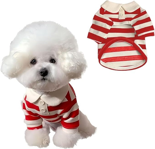 MANON ROSA Dog Clothes, Designer Boy Polo Shirt for Small Medium Dogs, Soft Puppy Outfit, Breathable Male Yorkie Chihuahua Shih Tzu Poodle Kitten Cat T-Shirt, Birthday Gifts - Red, L, Fit 8.8-12lbs