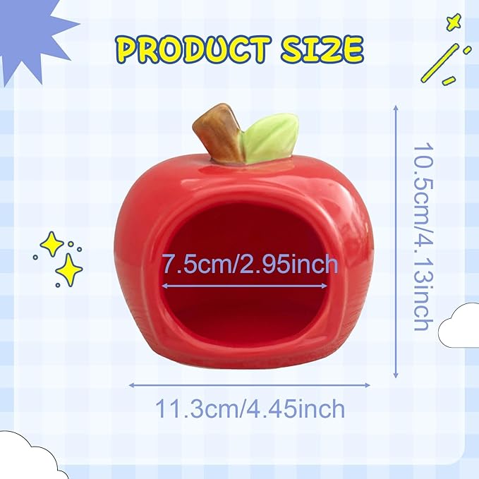 Ceramic Hamster House, Small Animal Hideout Food Bowl, Sturdy Hamster Cave, Cooling Nest for Hedgehog Squirrels Small Animals, Red