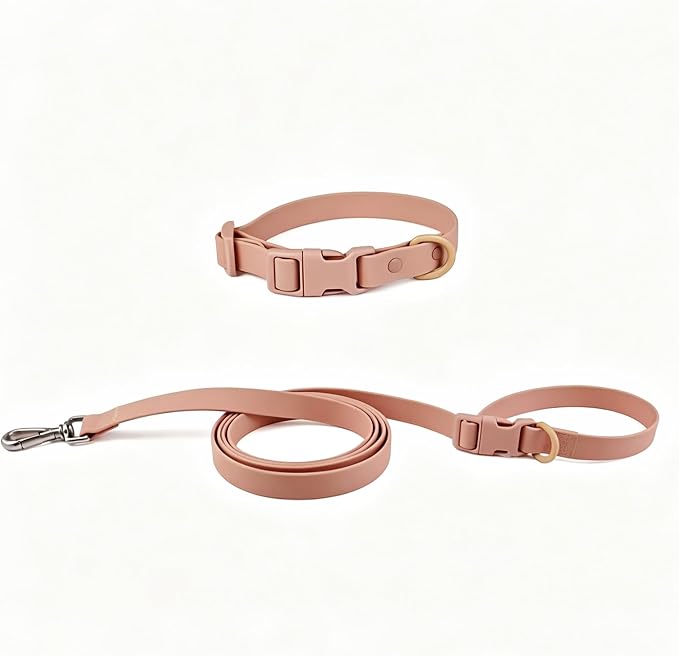 Ovale Waterproof PVC Dog Collar&Leash Set,Leash with Buckle.(S, Pink) | Durable PVC Material Easy to Clean, Multi Ways to Wear Hand/Waist/Shoulder