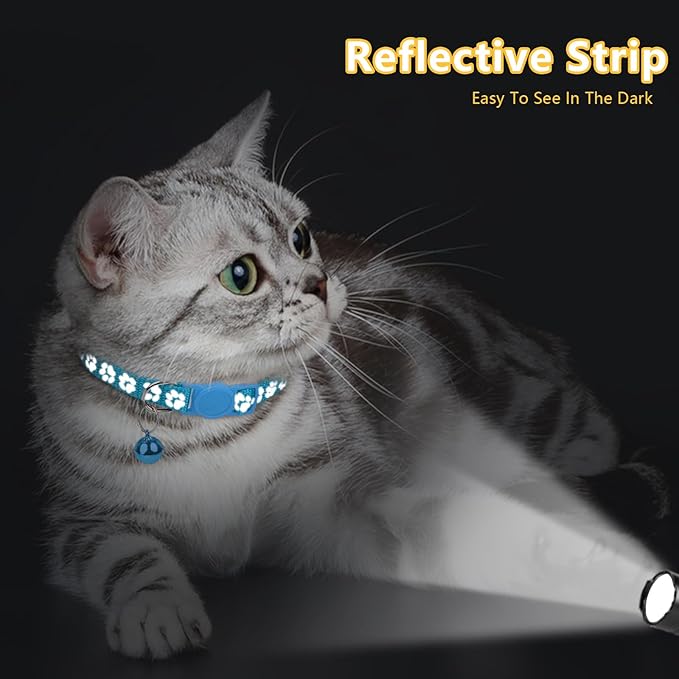 Taglory Reflective Cat Collar Breakaway with Bell, High Visibility Night Strip, Lightweight Adjustable Nylon Collar for Boy Girl Cats, 2 Pack, 7.5-12.5 Inch, Sky Blue