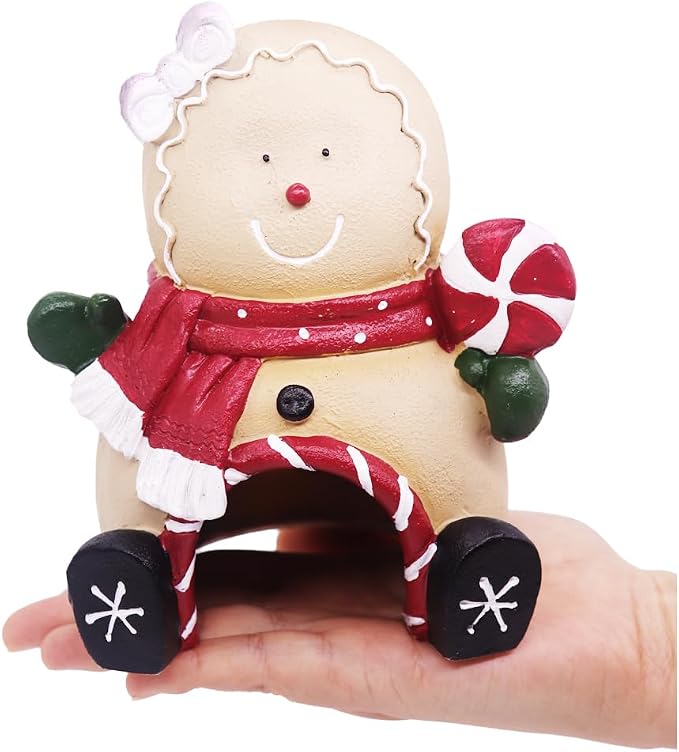 Ulifery Christmas Ornament Gingerbread Man Aquarium Decorations for Betta Hiding in 5-30 Gallon Fish Tank, Khaki and Red