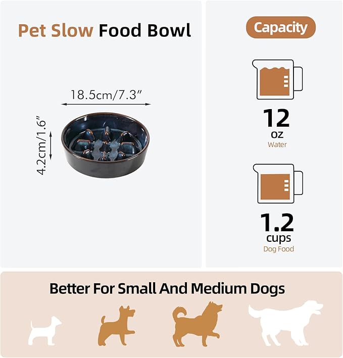 Havniva Slow Feeder Dog Bowls, 1.2 Cups Ceramic Dog Food Bowls 7.3 inch Slow Feeder for Small Dogs Puzzle Bowls for Fast Eater, Pet Slow Feeding Dish Anti-Choking