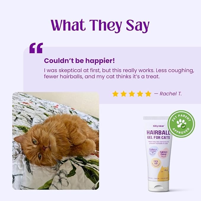 Hairball Gel for Cats - Cat Supplement to Help Reduce & Prevent Hairball - Salmon Flavor, Easy Paw Application Gel